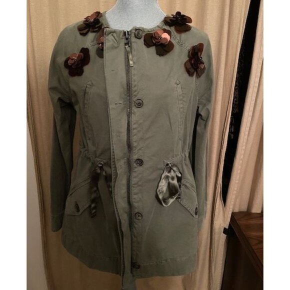 BANANA REPUBLIC Green Classic Cotton Utility Jacket with floral embellishments - Picture 2 of 7